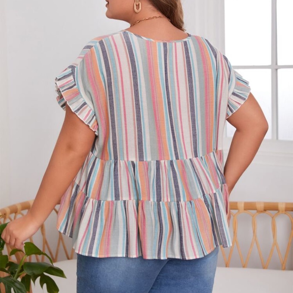 Multicolor Striped Ruffle Blouse - Picture 2 of 7